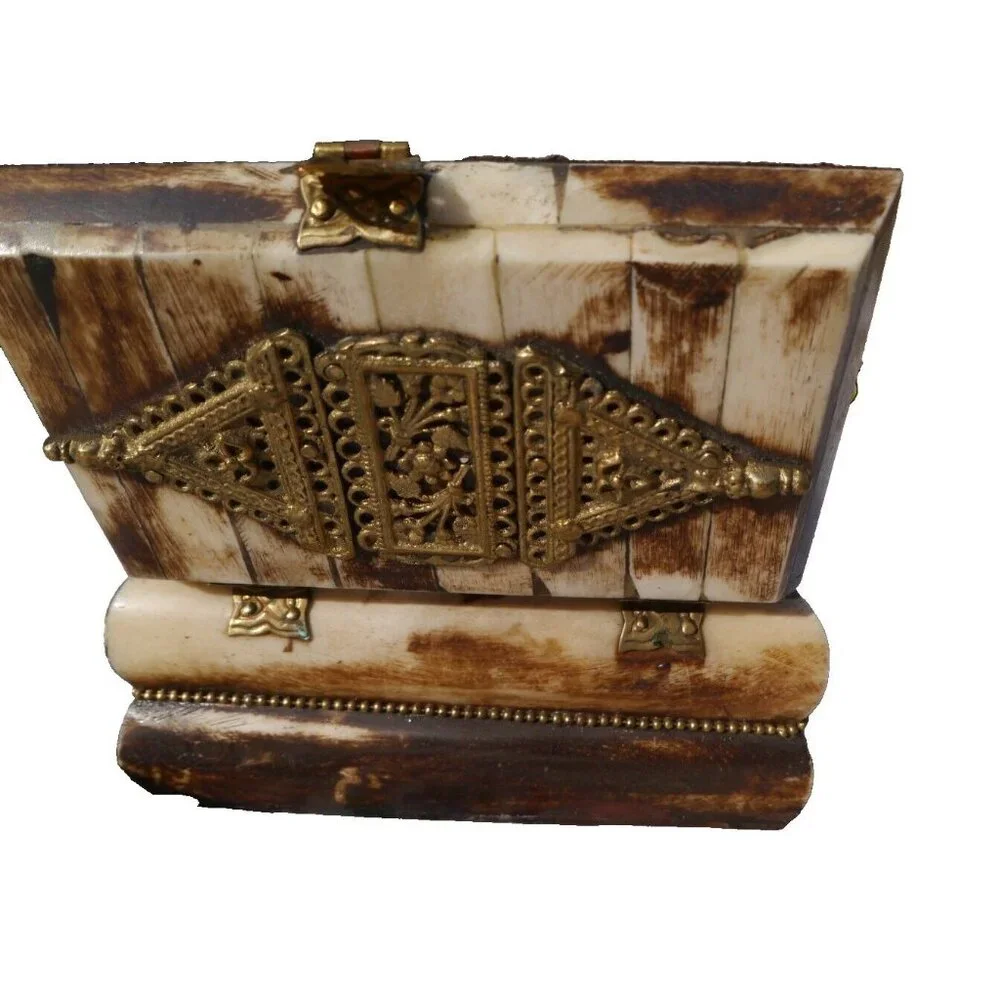 Trinket Jewelry Box Camel Bone & Brass Handcrafted 5.75